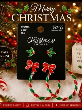 Red & Green Bow Hoop Earrings Set